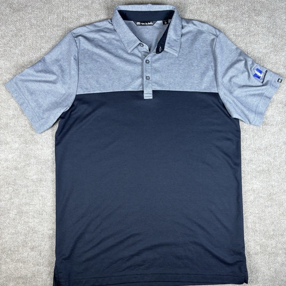 TravisMathew Mens Large Gray Blue Colorblock Polo Shirt Nationwide Pima Cotton